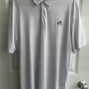 Adidas White with Red & Blue Polka Dots Performance Polo Golf Shirt